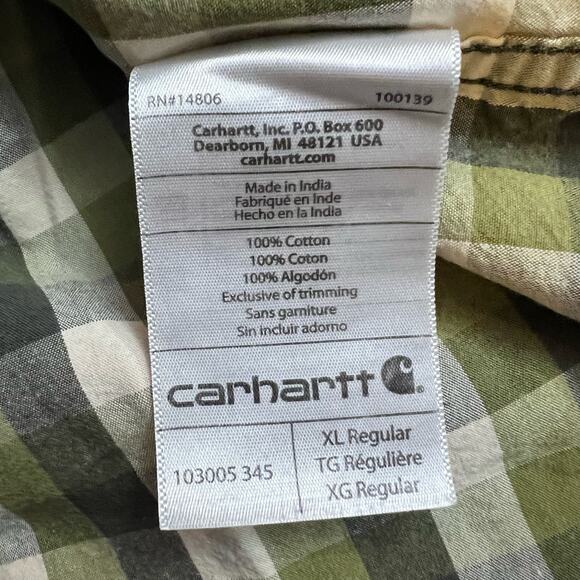 Carhartt Shirt Mens XL Plaid Button Down Relaxed Fit 103005 Green Work - Picture 5 of 7